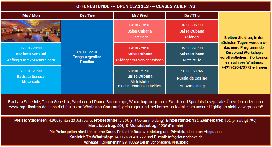 Timetable Zapatissimo October 2024