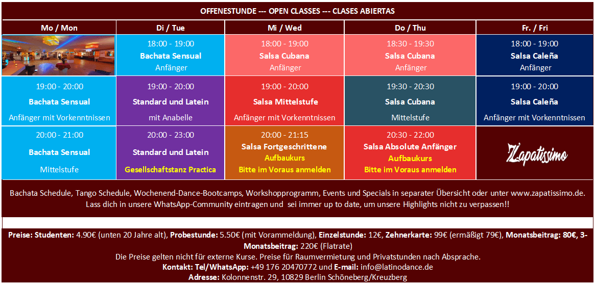 Stundenplan Zapatissimo November 2024